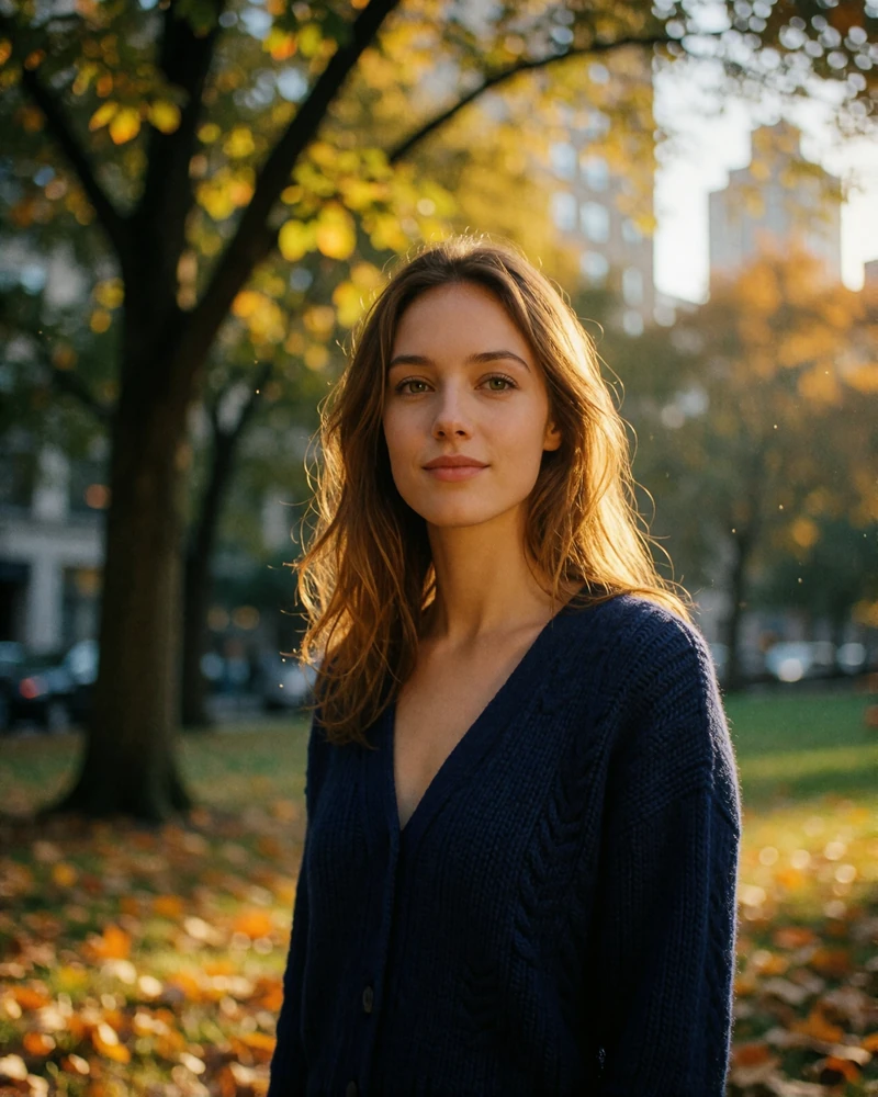 Ukrainian woman with a crown braid in an embroidered white blouse smiling on a sunlit park path in Kyiv